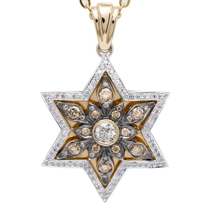 14K Gold Star of David Pendant with Champagne Diamonds Desert Bloom