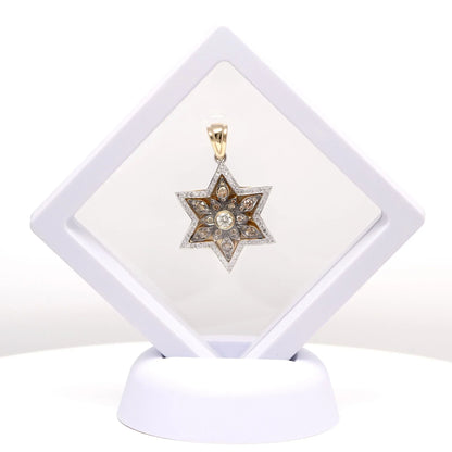 14K Gold Star of David Pendant with Champagne Diamonds Desert Bloom in Gift Box