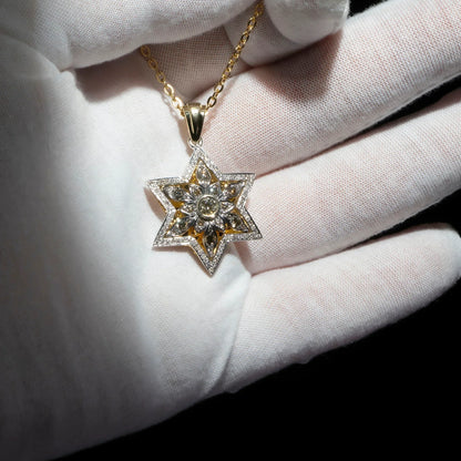 14K Gold Star of David Pendant with Champagne Diamonds Desert Bloom