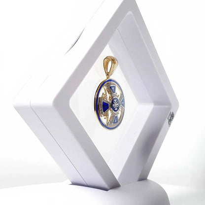 14K Yellow Gold Jerusalem Cross Round Pendant with 68 Diamonds