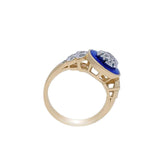 14K Gold Christian Ring with Jerusalem Cross 25 Diamonds and Blue Enamel - bluewhiteshop