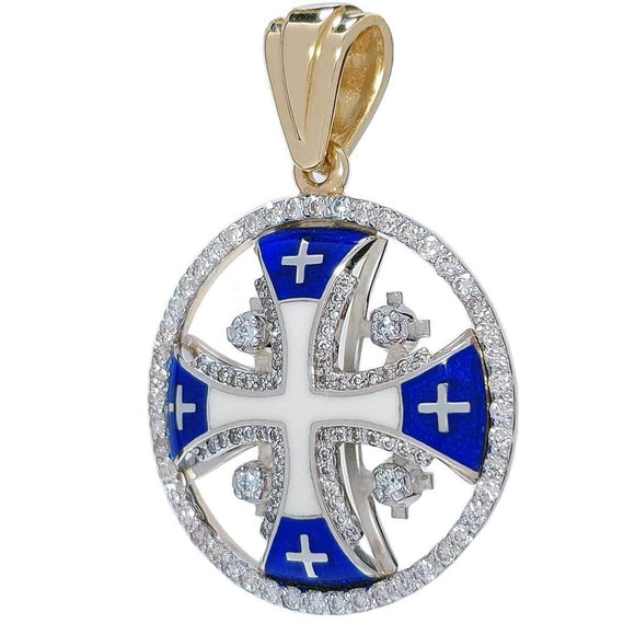 14k Gold Diamond Circle Necklaces Jerusalem Cross 6 variants of color - bluewhiteshop