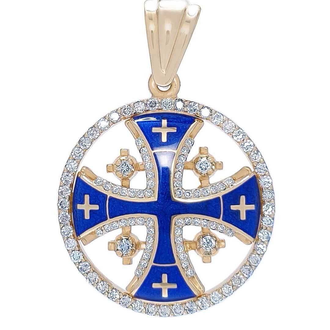 14k-gold-diamond-circle-necklaces-jerusalem-cross-6-variants-of-color-3 - bluewhiteshop