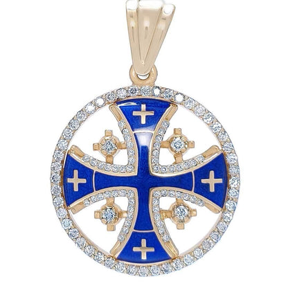 14k-gold-diamond-circle-necklaces-jerusalem-cross-6-variants-of-color-3 - bluewhiteshop