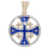14k Gold Diamond Circle Necklaces Jerusalem Cross 6 variants of color