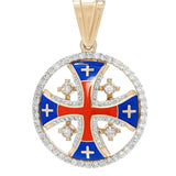 14k Gold Diamond Circle Necklaces Jerusalem Cross 6 variants of color - bluewhiteshop