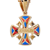 14K Gold Jerusalem Cross Necklace Stained Glass Enamel and 5 Diamonds - bluewhiteshop