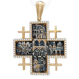 14K Gold Jerusalem Cross Pendant with Black Rhodium plated & Diamonds - bluewhiteshop