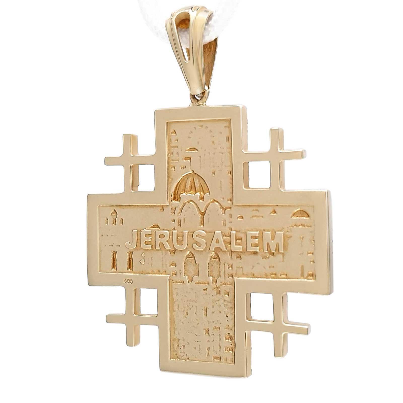14K Gold Jerusalem Cross Pendant with Black Rhodium plated