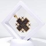 14K Gold Jerusalem Cross Pendant with Black Rhodium plated & Diamonds - bluewhiteshop