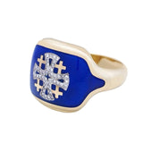 14K Gold Men’s Jerusalem Cross Christian Ring with 40 Diamonds and Blue Enamel - bluewhiteshop