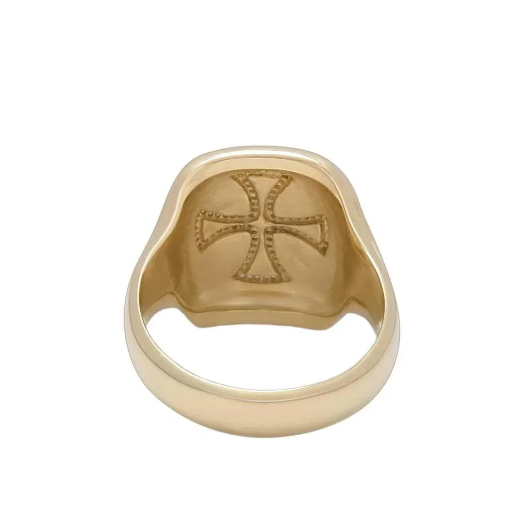 14K Gold Men’s Jerusalem Cross Signet Ring with 86 Diamonds and Blue Enamel - bluewhiteshop
