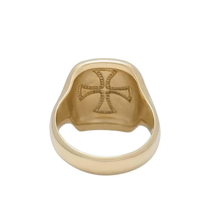 14K Gold Men’s Jerusalem Cross Signet Ring with 86 Diamonds and Blue Enamel - bluewhiteshop