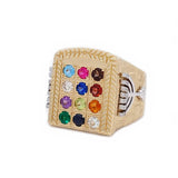 14K Gold Men's Signet Ring Hoshen Stones with Gemstones and Diamonds - bluewhiteshop