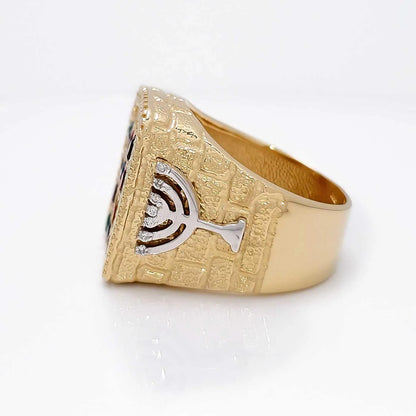 14K Gold Men's Signet Ring Hoshen Stones with Gemstones and Diamonds - bluewhiteshop