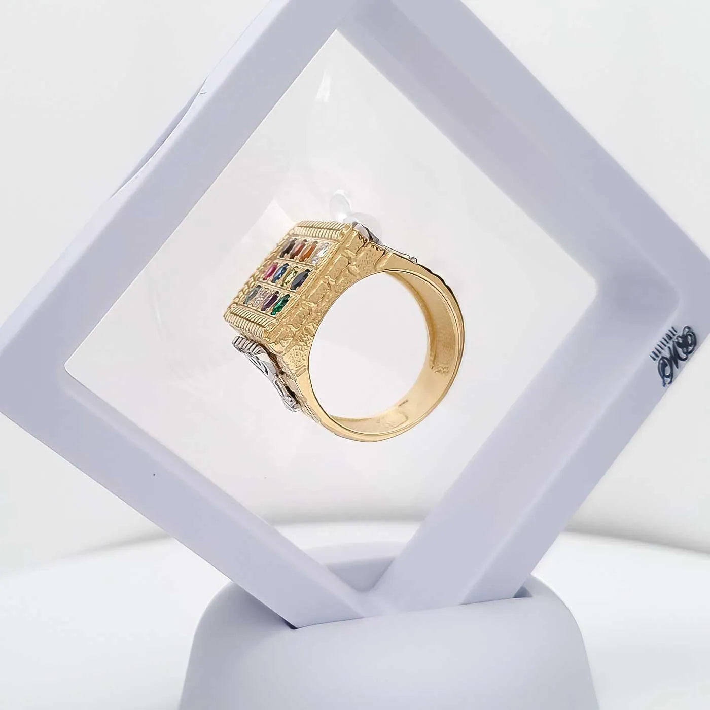 14K Gold Men's Signet Ring Hoshen Stones with Gemstones and Diamonds - bluewhiteshop