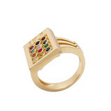 14K Gold Rectangular Ring Hoshen Stones with Gemstones - bluewhiteshop
