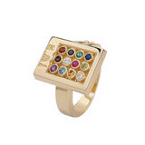 14K Gold Rectangular Ring Hoshen Stones with Gemstones - bluewhiteshop
