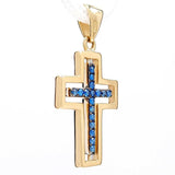 14K Gold Rotating Latin Cross Pendant with blue and white diamonds - bluewhiteshop