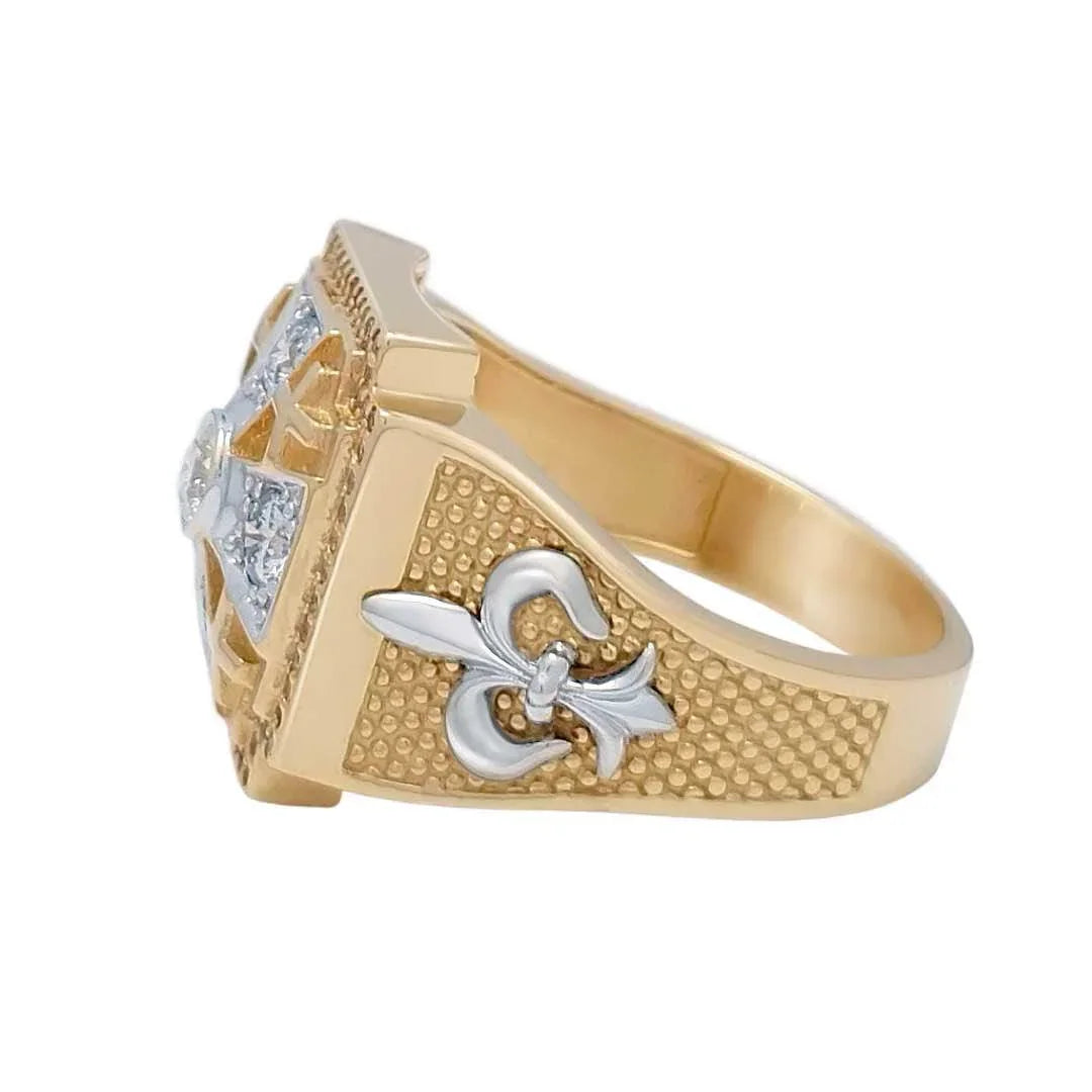 Solid 14k Yellow Gold Jerusalem Cross Ring For Men - Crusaders Band, Handmade In USA - View #9