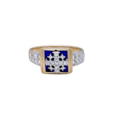 14K Gold Square Christian Ring with 29 Diamonds and Blue Enamel - bluewhiteshop