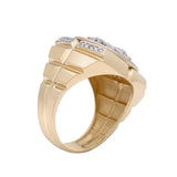 14K Gold Square Men's Christian Signet Ring with 49 Diamonds and Blue Enamel - bluewhiteshop
