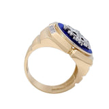 14K Gold Square Men's Christian Signet Ring with 49 Diamonds and Blue Enamel - bluewhiteshop