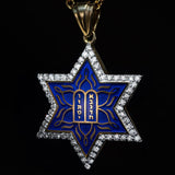 14К Gold Star of David Necklace with Enamel and 60 Diamonds - bluewhiteshop