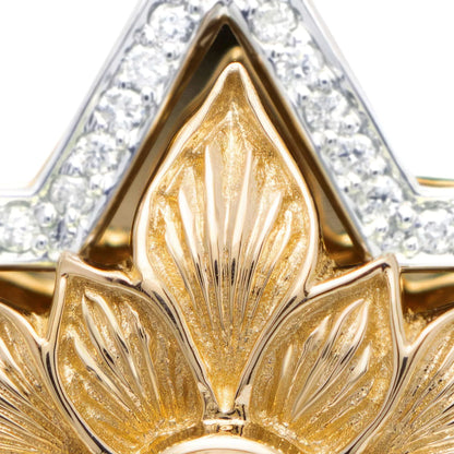 Star of David Gold Pendant with Engraved Petals and Diamonds close-up