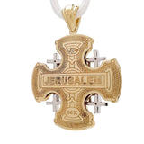 14K Gold Vintage Jerusalem Cross Pendant with Red Enamel and Diamonds - bluewhiteshop