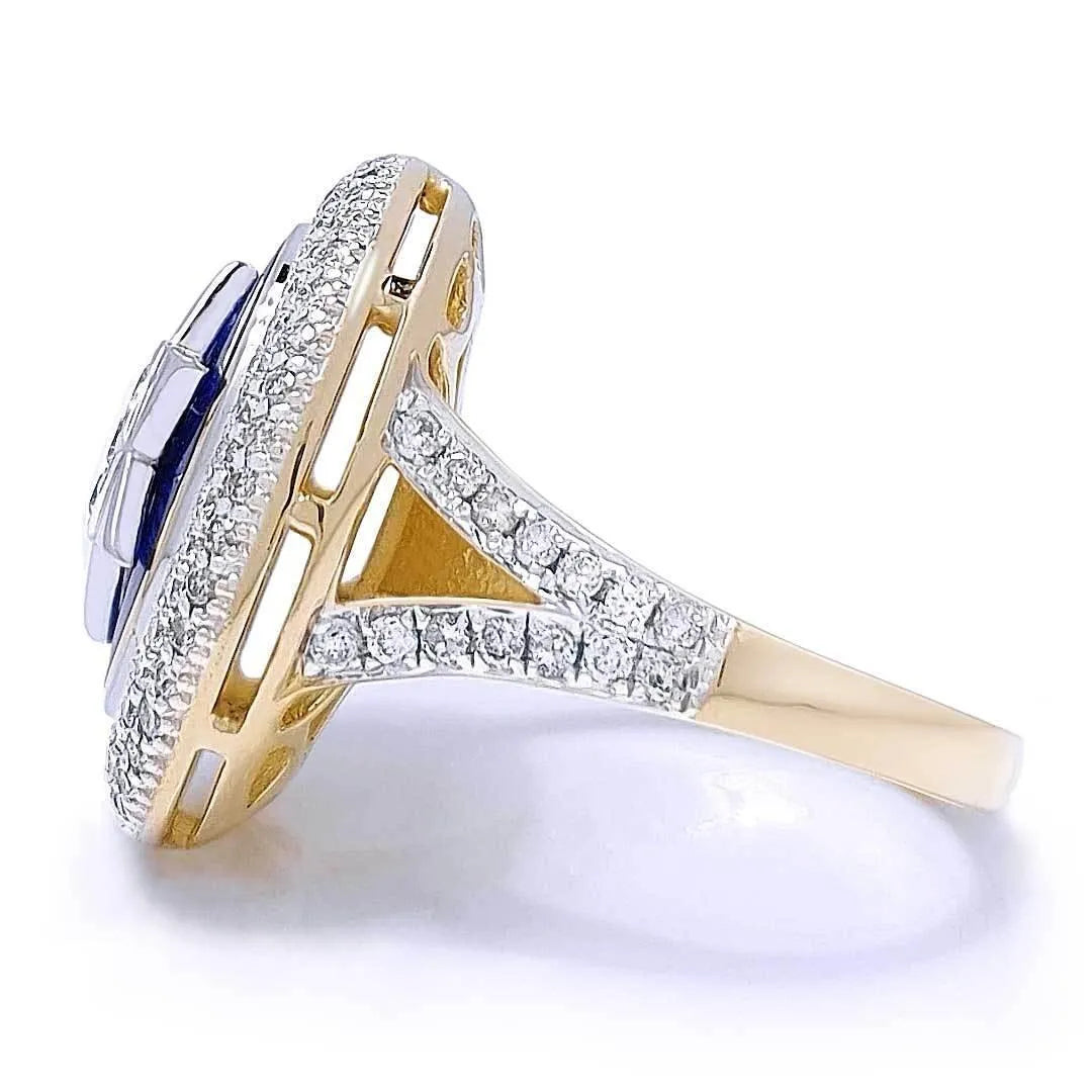 14K Gold Women Star of David Ring with 113 Diamonds and Blue Enamel - bluewhiteshop