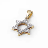 14К White and Yellow Gold Star of David Necklace with 18 Diamonds - bluewhiteshop