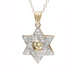 14К White and Yellow Gold Star of David Necklace with 36 Diamonds - bluewhiteshop