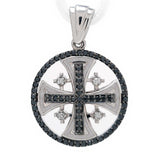 14K White Gold Jerusalem Cross Round Pendant with Diamonds and Enamel - bluewhiteshop