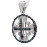 14K White Gold Jerusalem Cross Round Pendant with Diamonds and Enamel - bluewhiteshop