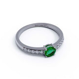 14K White Gold Ring with Artificial Emerald and Diamonds - bluewhiteshop