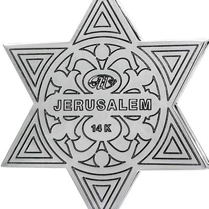 14K White Gold Star of David Pendant with 109 Diamonds - Celestial Floral Design - bluewhiteshop