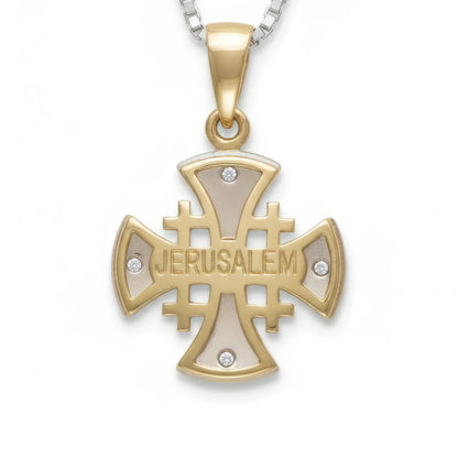 Jerusalem Cross Pendant Yellow & White Gold With Diamonds back side