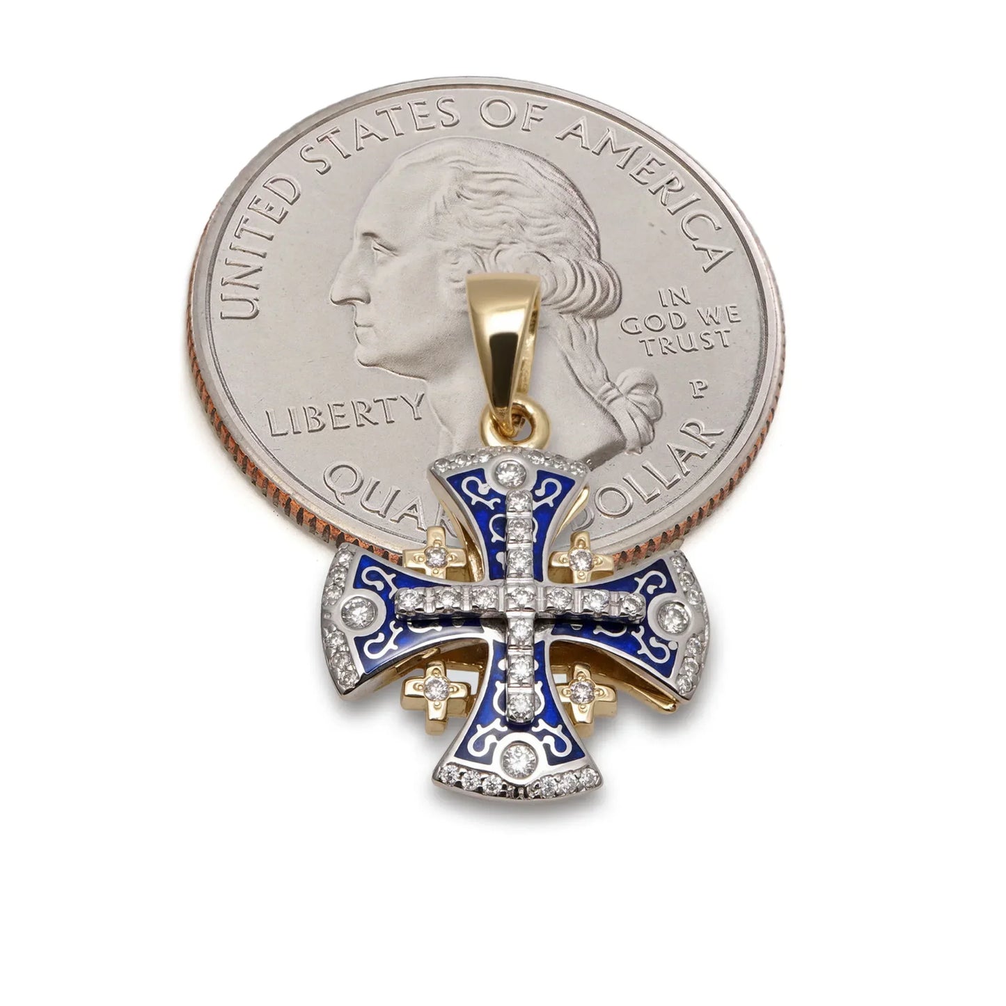 Jerusalem Cross Pendant with Coin for Size Reference