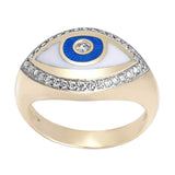 14K yellow Gold Evil Eye Ring with 33 Diamonds and Enamel - bluewhiteshop