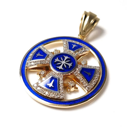 14K Yellow Gold Jerusalem Cross Round Pendant with 68 Diamonds - bluewhiteshop