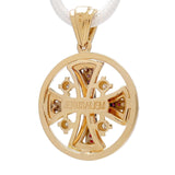 14K Yellow Gold Jerusalem Cross Round Pendant with Rubies and Diamonds - bluewhiteshop