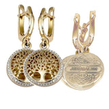 14K Yellow Gold Tree of Life Diamond Earrings from Jerusalem - bluewhiteshop