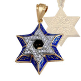 36 Diamonds 14K Gold Star of David necklace with Blue Enamel - bluewhiteshop