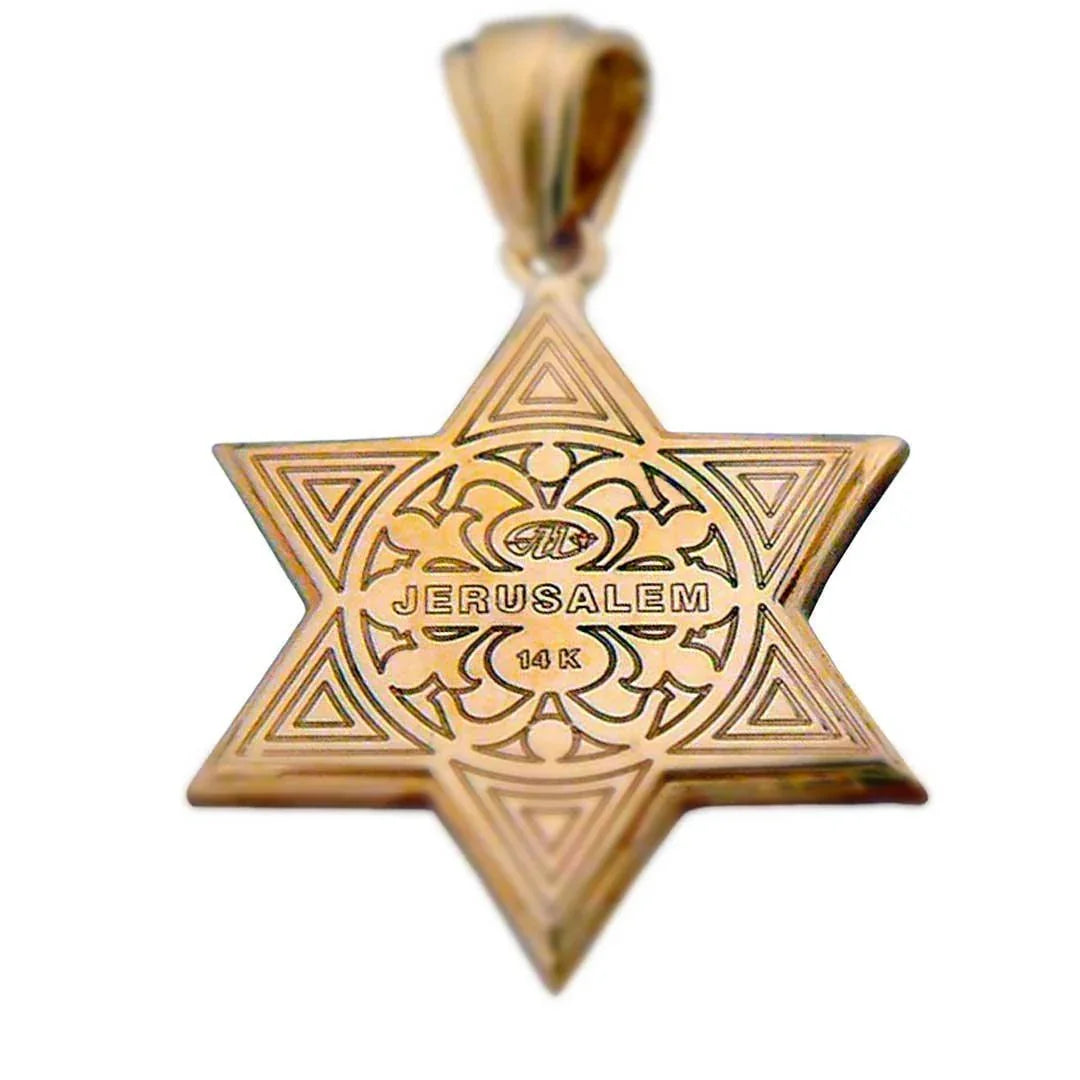 36 Diamonds 14K Gold Star of David necklace with Blue Enamel - bluewhiteshop