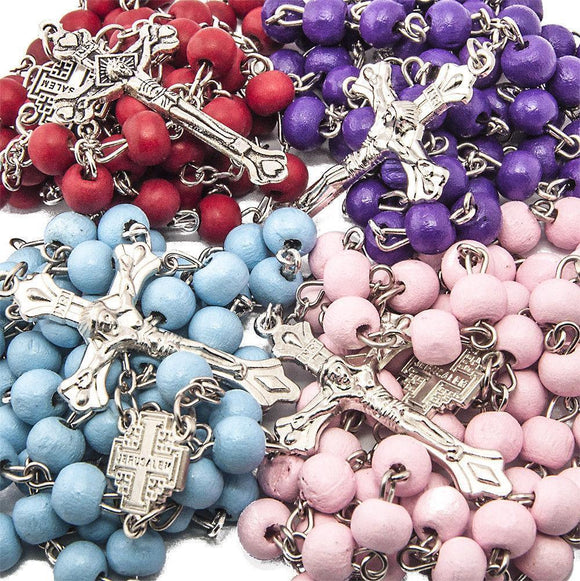 4 pcs Multicolored Scented Rosary Beads with Jerusalem Cross and Crucifix 18.5