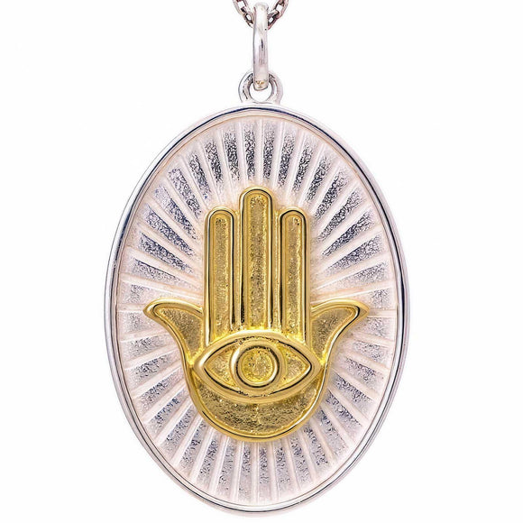 925 Sterling Silver and Brass Hamsa Necklace - bluewhiteshop