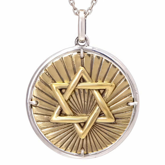 925 Sterling Silver and Brass Star of David Necklace - bluewhiteshop