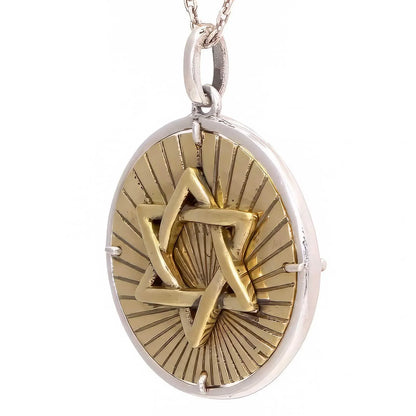 925 Sterling Silver and Brass Star of David Necklace - bluewhiteshop
