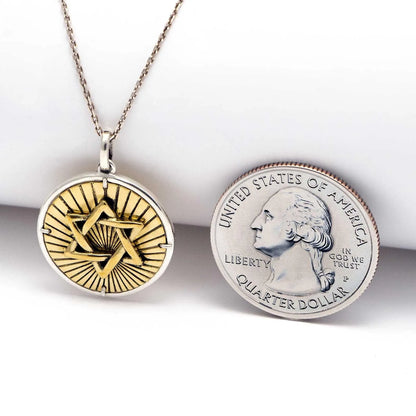 925 Sterling Silver and Brass Star of David Necklace - bluewhiteshop